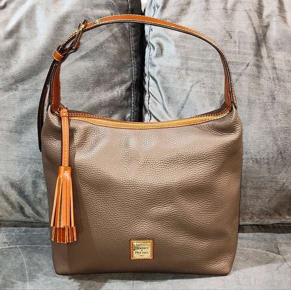 DOONEY & BOURKE PAIGE SAC PEBBLED LEATHER TASSLED HOBO BAG IN ELEPHANT BNWOT - Picture 1 of 16
